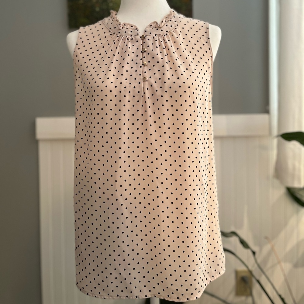 41 Hawthorn cream and black polka dot sleeveless shell